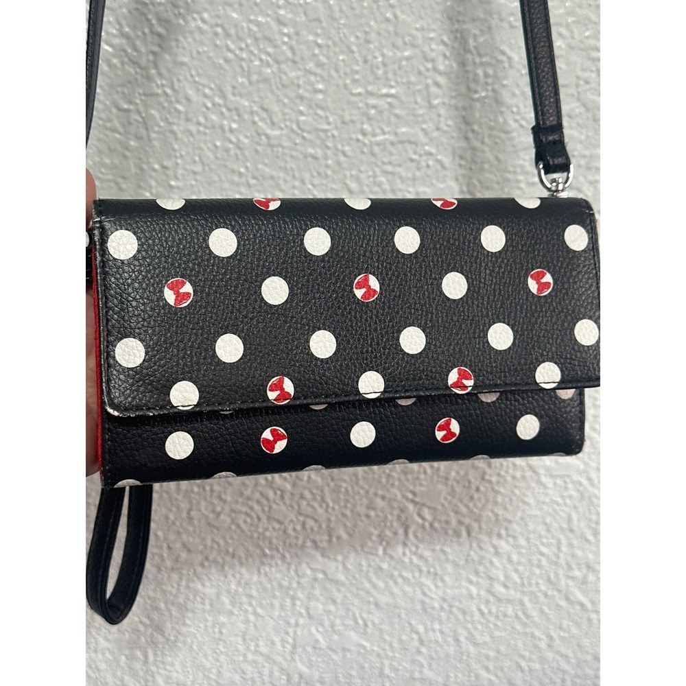 Disney Parks Minnie Mouse Crossbody Strap Wallet Black Red Bows